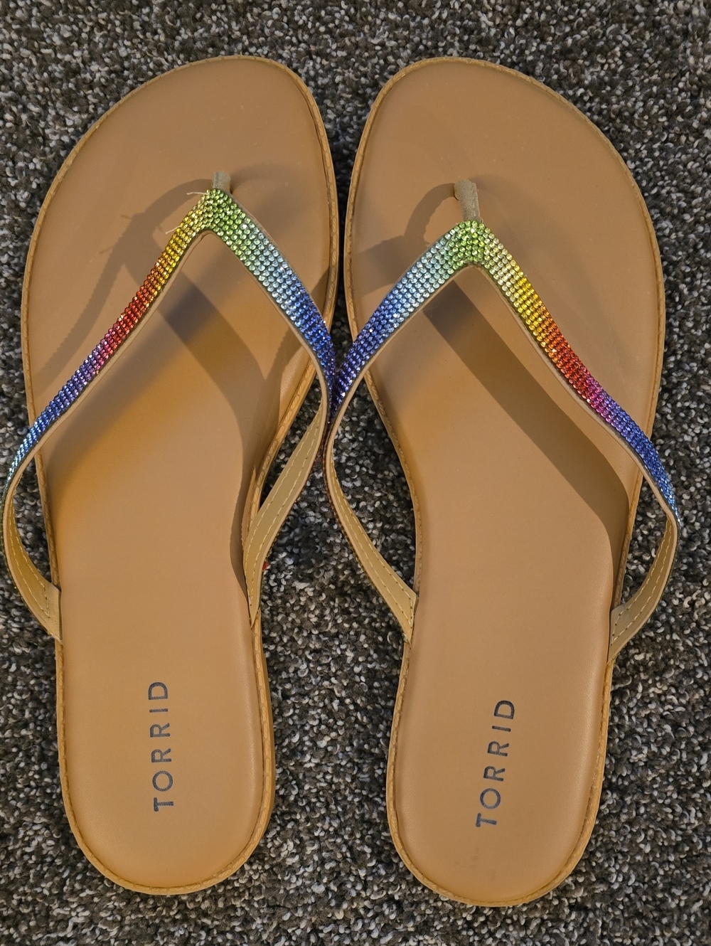 torrid Colorful Flip Flop Sandals with Rainbow Rhinestone Straps 10.5 Wide
